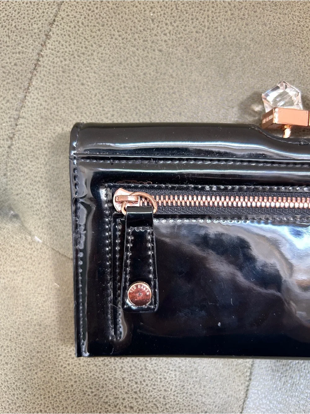 Ted Baker Black Patent Wallet with Crystal Kiss-Lock
